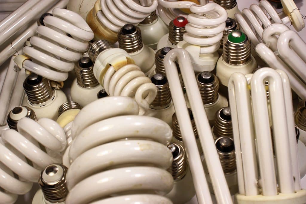 Group of disposed mercury-based lamps and tubes