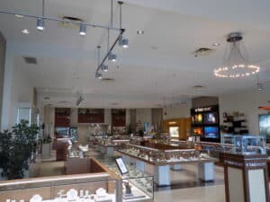 Hemsleys Jeweller Store layout with luxury displays and track lighting